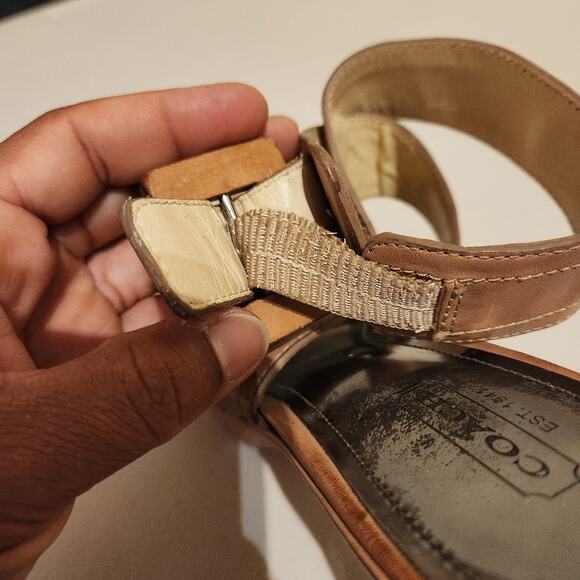 Coach Sz 8.5 Kensington Open Toe Slingback Platform Sandals Tan Leather Boho - Picture 9 of 10